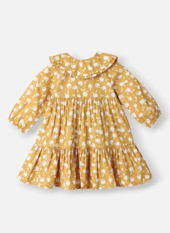Nautinati Nautinati Girls’ Mustard Poplin Cotton Printed Dress  - Image 2