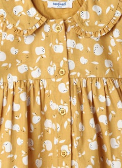 Nautinati Nautinati Girls’ Mustard Poplin Cotton Printed Dress  - Image 5