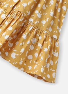 Nautinati Nautinati Girls’ Mustard Poplin Cotton Printed Dress  - Image 4