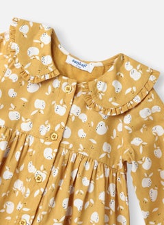 Nautinati Nautinati Girls’ Mustard Poplin Cotton Printed Dress  - Image 3