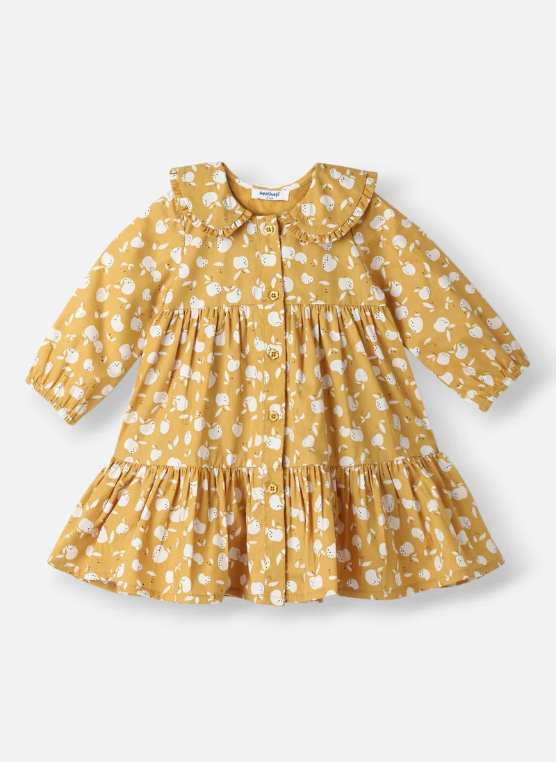 نوتيناتي Nautinati Girls’ Mustard Poplin Cotton Printed Dress