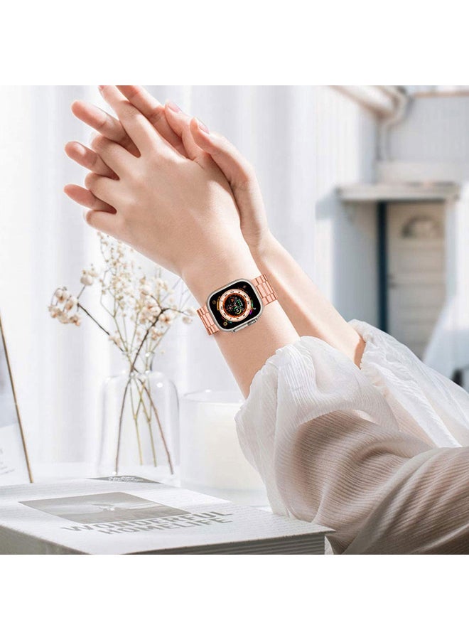 NIBEMINENT Stainless Steel Band for Apple Watch 49mm 45mm 44mm 42mm Compatible with iWatch Strap Series Ultra/8/7/6/5/4/3/2/1/SE/SE2 Rose Gold - Image 1