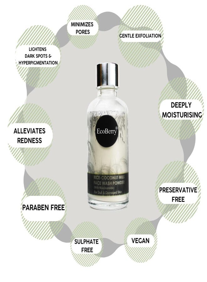 EcoBerry Rice Face Wash Powder with Coconut Milk & Niacinamide for Brightening | Gentle Exfoliation Cleanser for Sensitive Skin | Organic | Natural | Vegan | Chemical Free | Talc Free | 30g - Image 4