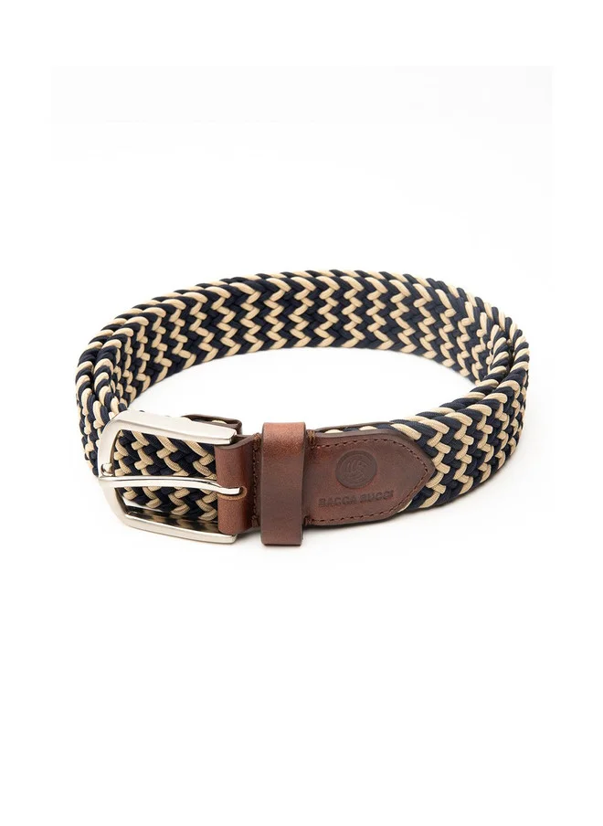 باكا بوتشي حزام قماش رجالي عريض مضفر بإبزيم تان