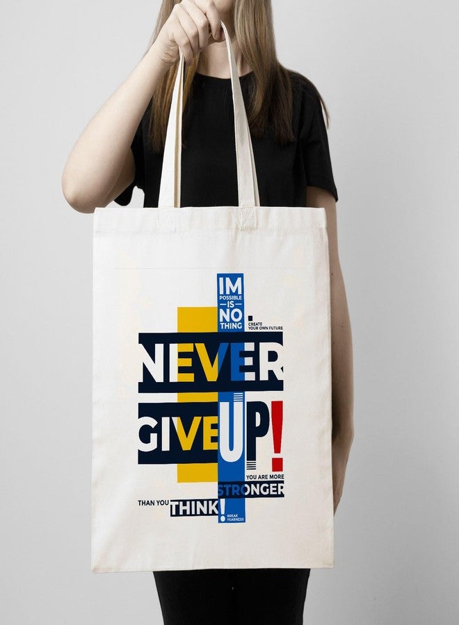 ARTBUG Tote Bag for Women with zip, Aesthetic Canvas tote bag for college girls, office, stylish and reusable - Never Give Up - D No - 071 - Image 3