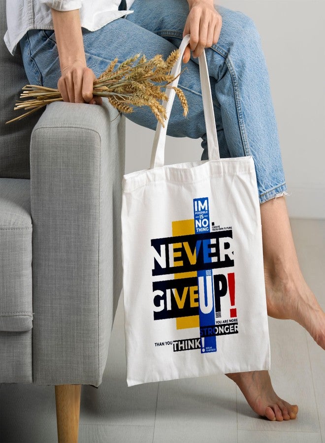 ARTBUG Tote Bag for Women with zip, Aesthetic Canvas tote bag for college girls, office, stylish and reusable - Never Give Up - D No - 071 - Image 2