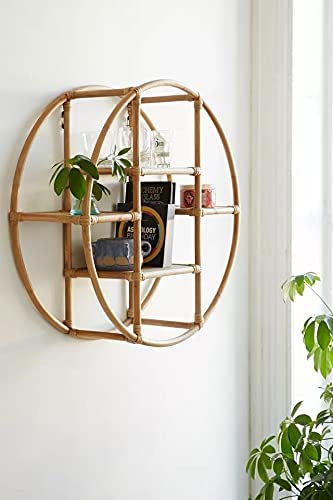 Emoh Decor Handmade Cane Wicker Circular Wall Shelf Wall Mounted Shelves Cane Bamboo Rattan 24 x 7 Natural - Image 2