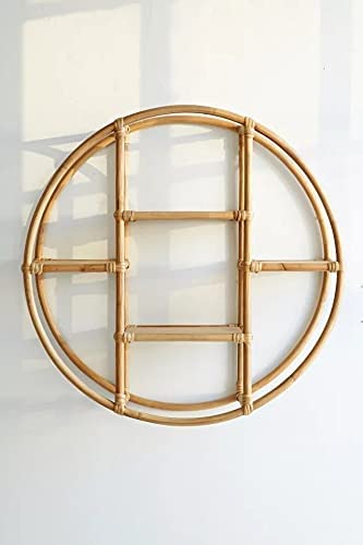 Emoh Decor Handmade Cane Wicker Circular Wall Shelf Wall Mounted Shelves Cane Bamboo Rattan 24 x 7 Natural - Image 3