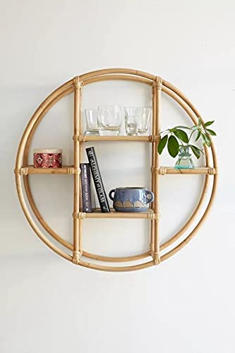 Emoh Decor Handmade Cane Wicker Circular Wall Shelf Wall Mounted Shelves Cane Bamboo Rattan 24 x 7 Natural - Image 1