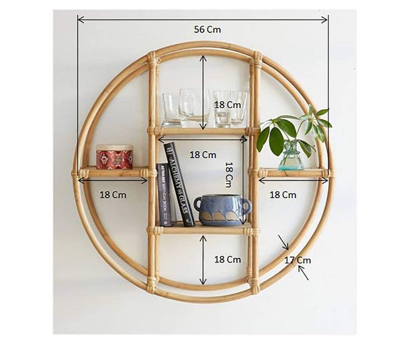 Emoh Decor Handmade Cane Wicker Circular Wall Shelf Wall Mounted Shelves Cane Bamboo Rattan 24 x 7 Natural - Image 4