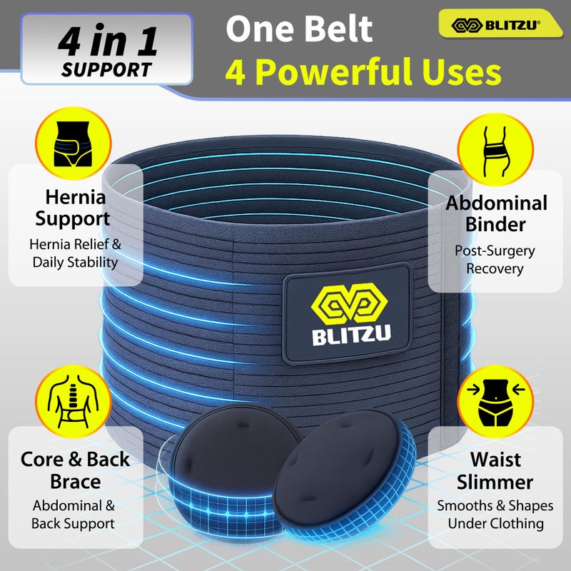 BLITZU Umbilical Hernia Belt for Men & Women, Abdominal Binder Adjustable Truss Support with 2 Compression Pads for Naval, Ventral, Incisional, Epigastric, Belly Button Hernias, Pre Post Surgery S-M - Image 2