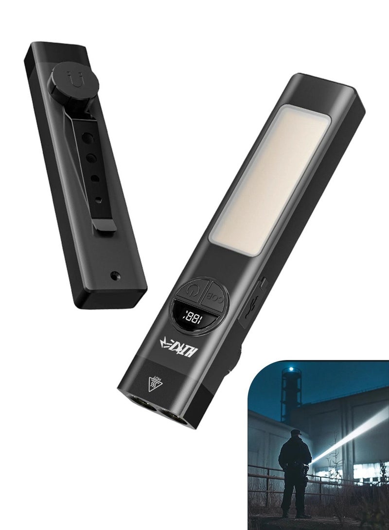 600 Lumens EDC Tactical Rechargeable Flashlight | Dual Switches Digital Display 7 Modes Stainless Steel Pocket Flashlight for Home Camping Emergency - Image 1