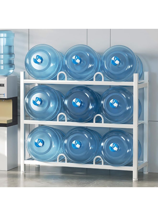 حامل زجاجات مياه، حامل تخزين زجاجات مياه من 3 طبقات بسعة 9 زجاجات مياه، حامل زجاجات مياه متين للمطبخ والمكتب سهل التجميع (أبيض، 3 طبقات) - Image 1
