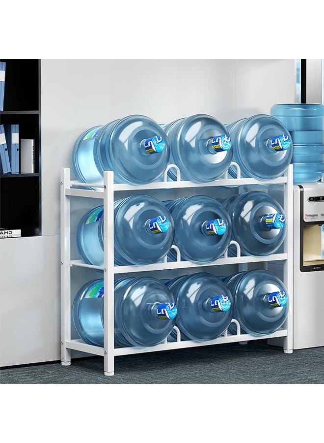 حامل زجاجات مياه، حامل تخزين زجاجات مياه من 3 طبقات بسعة 9 زجاجات مياه، حامل زجاجات مياه متين للمطبخ والمكتب سهل التجميع (أبيض، 3 طبقات) - Image 3