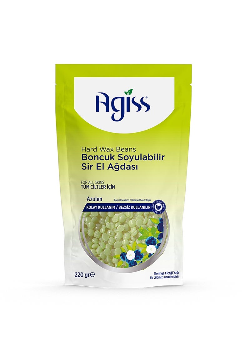 Agiss Hard Wax Beans - Azulen Peel-Off Bead Wax for Sensitive Skin, 220g | Stripless Professional Hair Removal for Face & Body | Infused with Moringa Flower Oil - Image 1