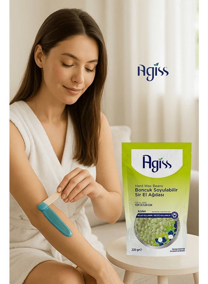 Agiss Hard Wax Beans - Azulen Peel-Off Bead Wax for Sensitive Skin, 220g | Stripless Professional Hair Removal for Face & Body | Infused with Moringa Flower Oil - Image 3