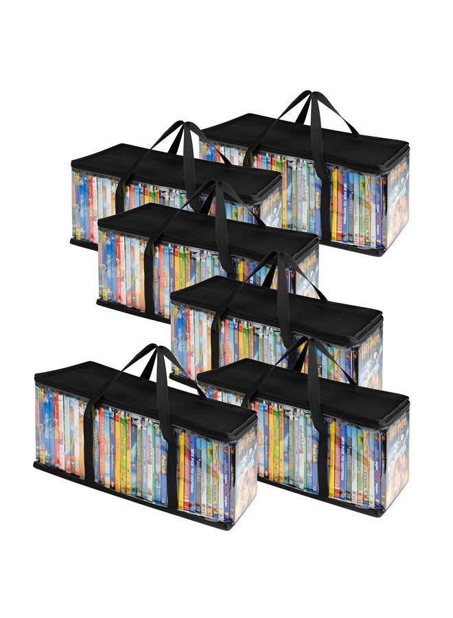 Stock Your Home Stock Your Home DVD Storage Bags (Set of 6) Media Organizer Bag for DVDs, CDs, Blu Ray Disc, Movie Cases, VHS Box, Video Game Disks, Clear Plastic Holders with Carrying Handles and Zipper - Black - Image 1