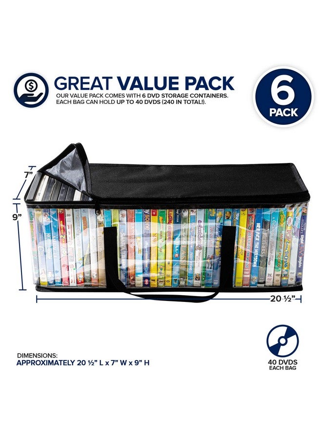 Stock Your Home Stock Your Home DVD Storage Bags (Set of 6) Media Organizer Bag for DVDs, CDs, Blu Ray Disc, Movie Cases, VHS Box, Video Game Disks, Clear Plastic Holders with Carrying Handles and Zipper - Black - Image 3