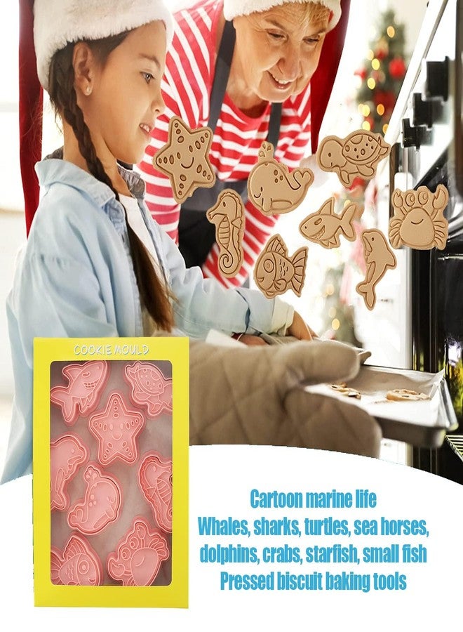 LEGACYCART 8pcs Marine Animal Theme Shaped Cookie Cutter Set, 3D Cookie Cutters for Baking Pink DIY Press Cookie Stamps Molds for Kids for DIY Baking (Pack of 1) - Image 5