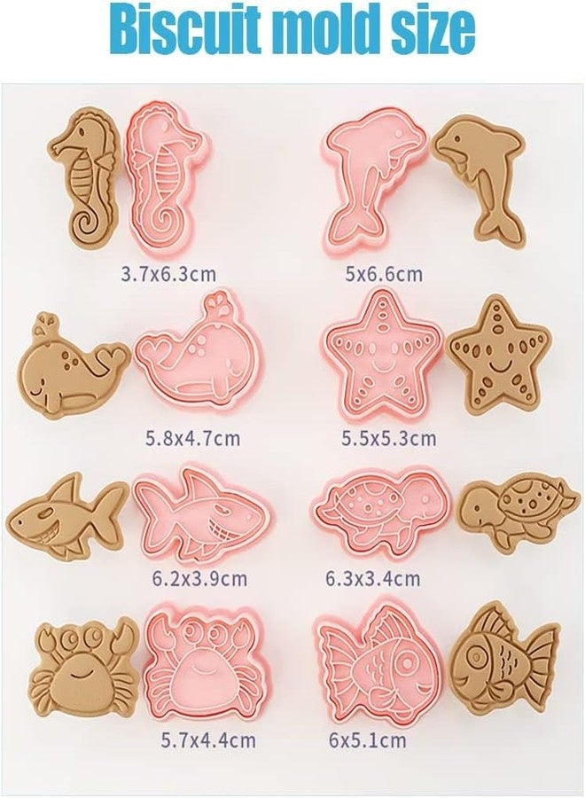 LEGACYCART 8pcs Marine Animal Theme Shaped Cookie Cutter Set, 3D Cookie Cutters for Baking Pink DIY Press Cookie Stamps Molds for Kids for DIY Baking (Pack of 1) - Image 2