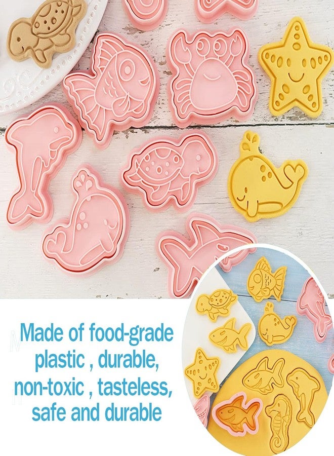 LEGACYCART 8pcs Marine Animal Theme Shaped Cookie Cutter Set, 3D Cookie Cutters for Baking Pink DIY Press Cookie Stamps Molds for Kids for DIY Baking (Pack of 1) - Image 3