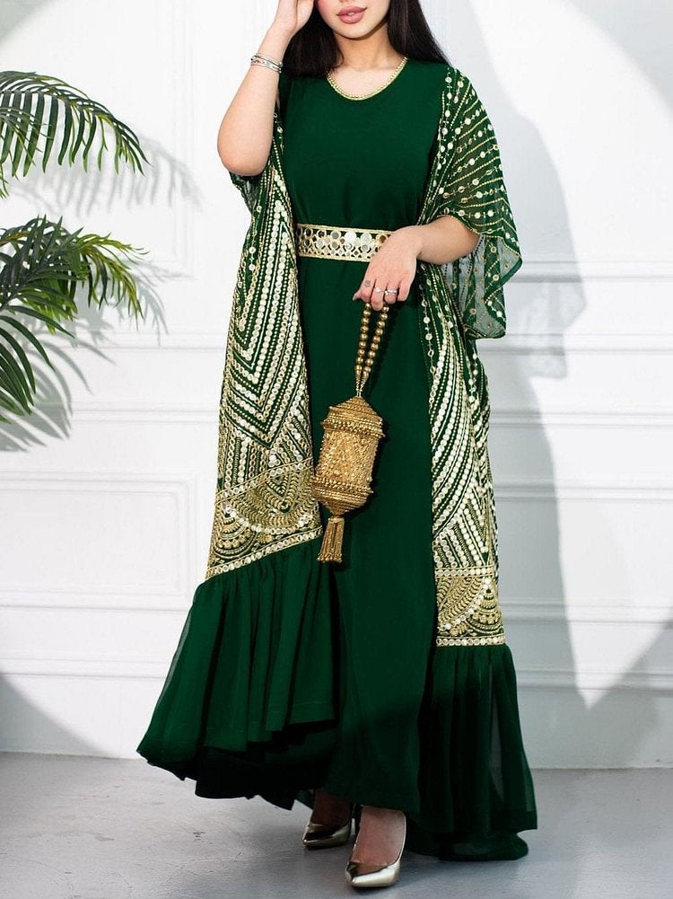 2023 Spring Summer Batwing Sleeve Vest Top  Skirt Set Green - Image 1