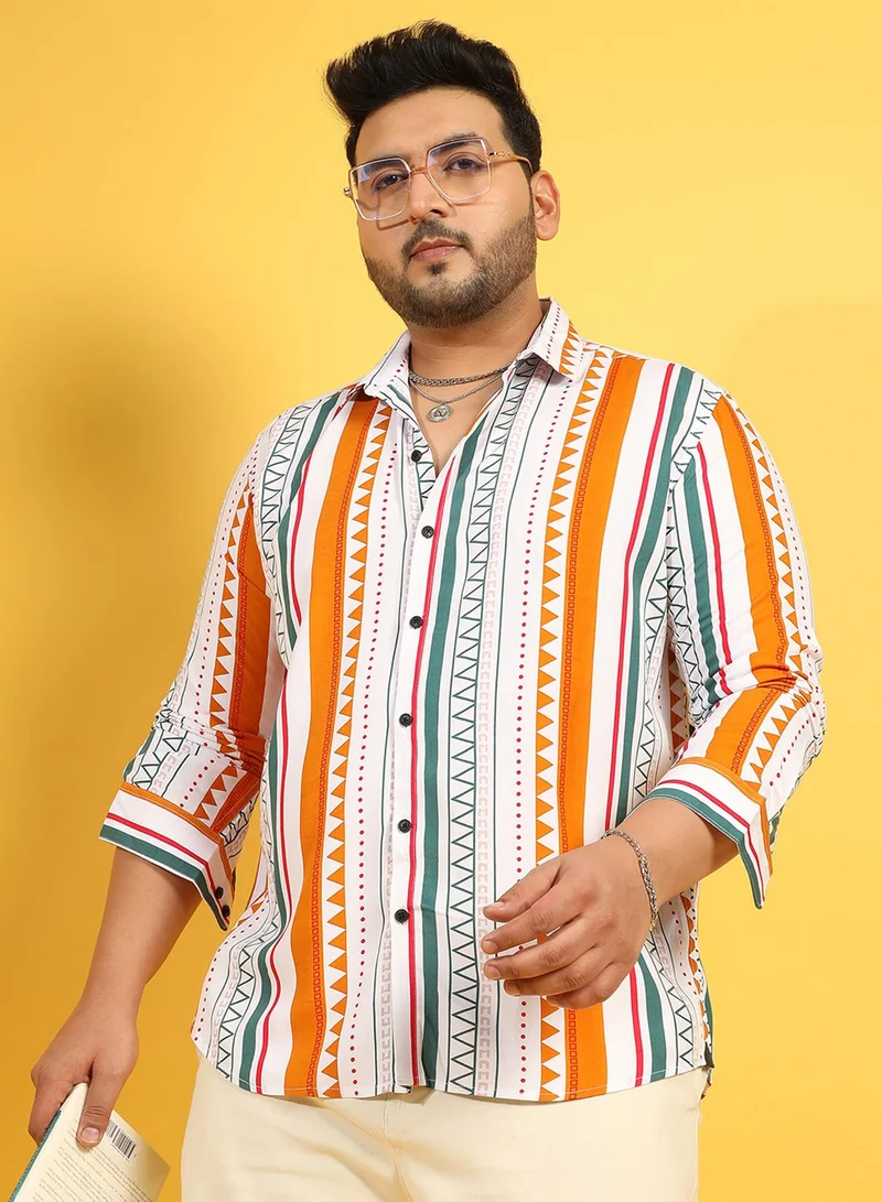 Instafab Plus Instafab Plus Men's Multicolour Geometrical Print Shirt For Casual Wear | Spread Collar | Long Sleeve | Button Closure | Heavy Rayon Shirts Crafted With Comfort Fit For Everyday Wear