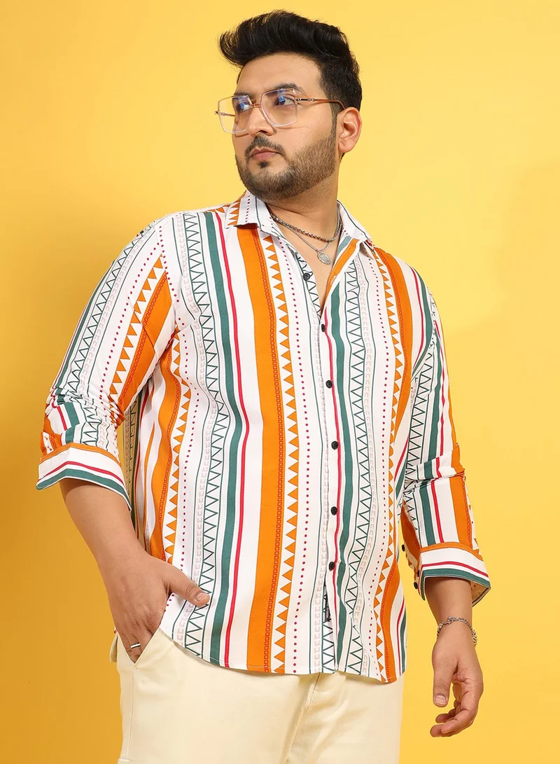 Instafab Plus Instafab Plus Men's Multicolour Geometrical Print Shirt For Casual Wear | Spread Collar | Long Sleeve | Button Closure | Heavy Rayon Shirts Crafted With Comfort Fit For Everyday Wear