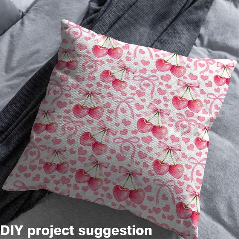 Cute Ribbon Bowknot Upholstery Fabric for Chairs Pink Cherry Bow Knot Fabric by The Yard 109"x63", Cute Love Heart Dreamy Princess Bowknot Outdoor Fabric, Kawaii Room Decor Aesthetic - Image 3
