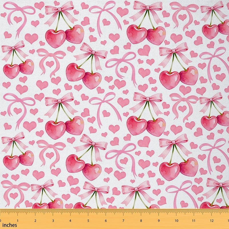 Cute Ribbon Bowknot Upholstery Fabric for Chairs Pink Cherry Bow Knot Fabric by The Yard 109"x63", Cute Love Heart Dreamy Princess Bowknot Outdoor Fabric, Kawaii Room Decor Aesthetic - Image 1