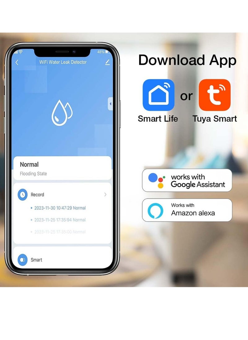 Generic - Smart Water Leak Detector Kit, Home Water Flooding Monitor Smart, Adjustable Alarm, App Alerts, Home Security, Basement Protection, Kitchen & Bathroom Safety (Batteries not included) - Image 1