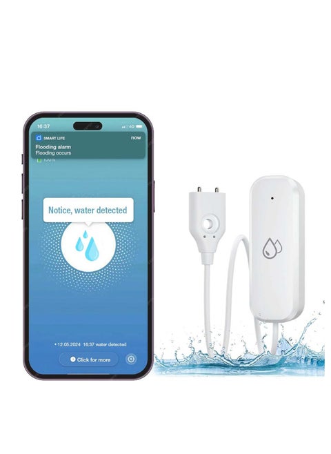 Smart Water Leak Detector Kit, Home Water Flooding Monitor Smart, Adjustable Alarm, App Alerts, Home Security, Basement Protection, Kitchen & Bathroom Safety (Batteries not included)