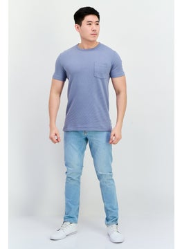 French Connection Men Crew Neck Short Sleeves Textured T-Shirt, Slate Blue  - Image 3