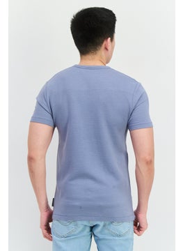 French Connection Men Crew Neck Short Sleeves Textured T-Shirt, Slate Blue  - Image 2