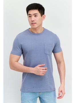 French Connection Men Crew Neck Short Sleeves Textured T-Shirt, Slate Blue  - Image 1