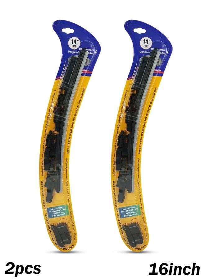 Vision X 16 Inch Flat Wiper Blades Universal Fit All Weather Windshield Wipers with 10 Adapters Frameless Design Streak Free Cleaning Pack of 2 - Image 1