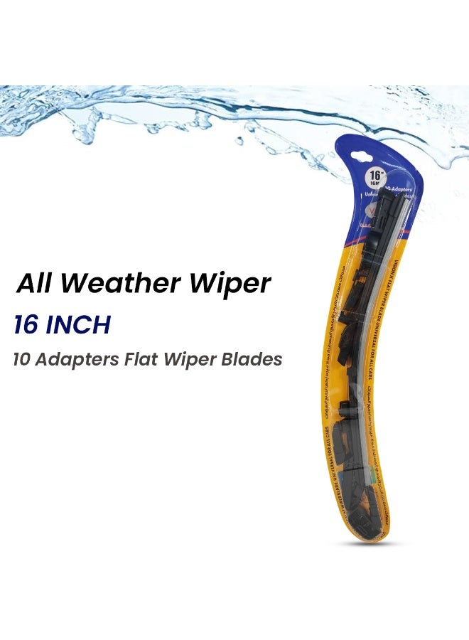 Vision X 16 Inch Flat Wiper Blades Universal Fit All Weather Windshield Wipers with 10 Adapters Frameless Design Streak Free Cleaning Pack of 2 - Image 4