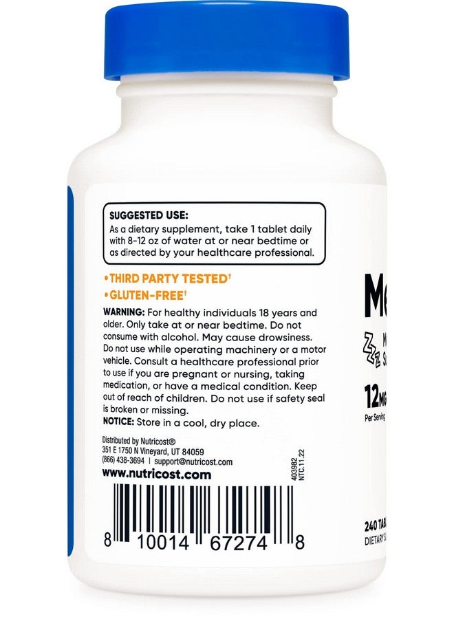 Nutricost Nutricost Melatonin 12mg, 240 Tablets - 12mg Per Serving, Non-GMO, Gluten Free  - Image 3