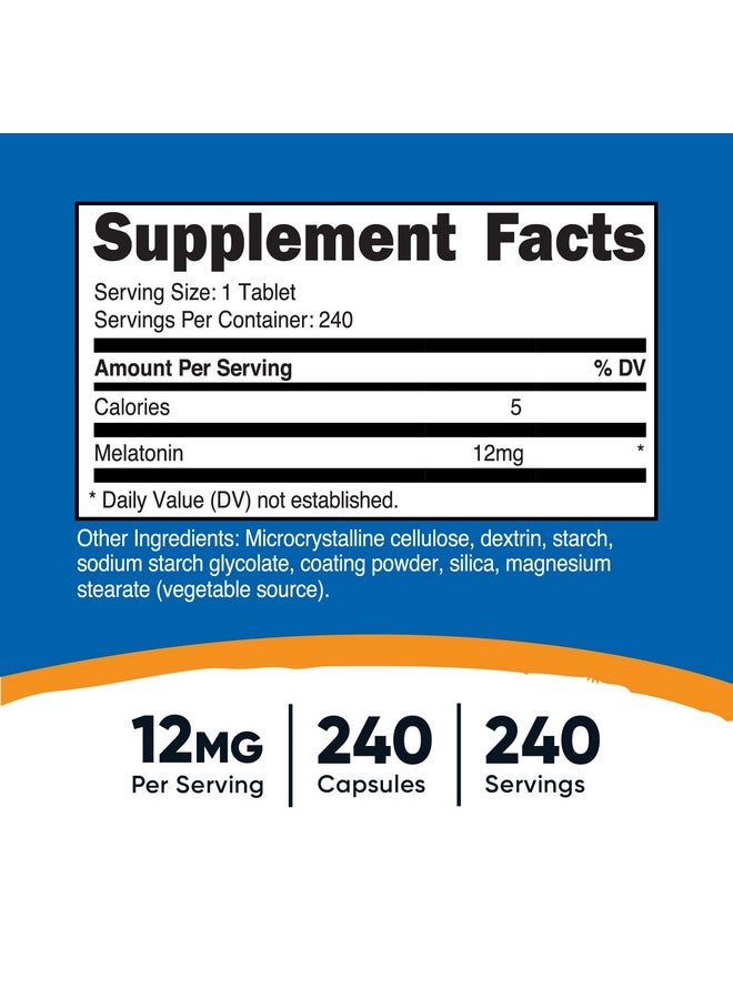 Nutricost Nutricost Melatonin 12mg, 240 Tablets - 12mg Per Serving, Non-GMO, Gluten Free  - Image 2