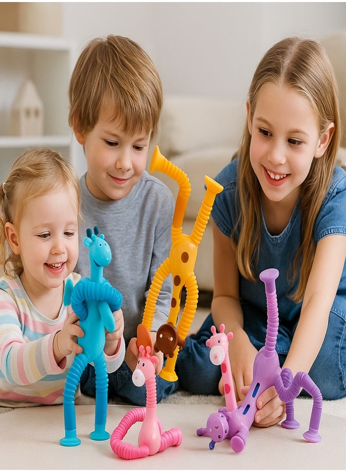 LIVVY LED Telescopic Suction Cup Giraffe Toy, Pop Tube Fidget Toy, Stretchable Sensory Tube, Shape Changing Animal Fidget, Autism Sensory Play, Stress Relief Toys for Kids, Pack of 4 - Image 2