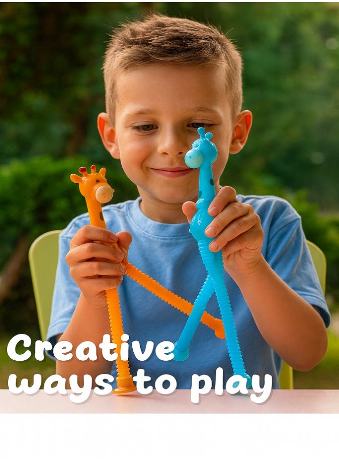 LIVVY LED Telescopic Suction Cup Giraffe Toy, Pop Tube Fidget Toy, Stretchable Sensory Tube, Shape Changing Animal Fidget, Autism Sensory Play, Stress Relief Toys for Kids, Pack of 4 - Image 4