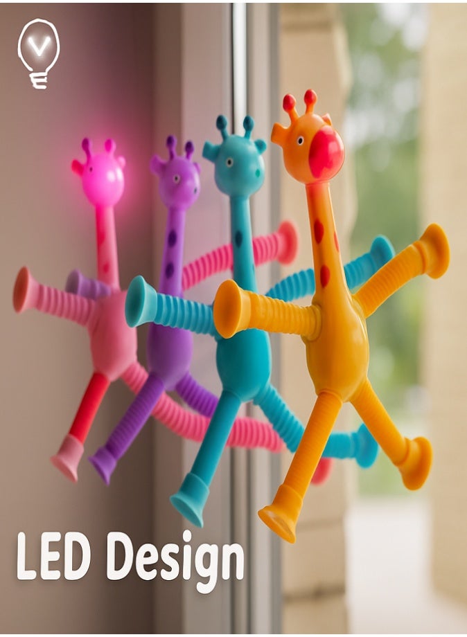 LIVVY LED Telescopic Suction Cup Giraffe Toy, Pop Tube Fidget Toy, Stretchable Sensory Tube, Shape Changing Animal Fidget, Autism Sensory Play, Stress Relief Toys for Kids, Pack of 4 - Image 5