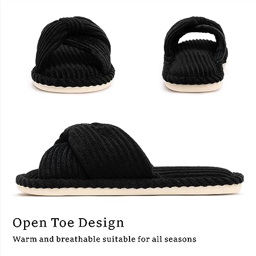 Chantomoo Slippers for Women Memory Foam House Womens Slipper Slides Home Bedroom Bathroom Spa Open Toe Corduroy Bow Slippers Cozy Comfortable Black Size 5.5 6 7 - Image 3