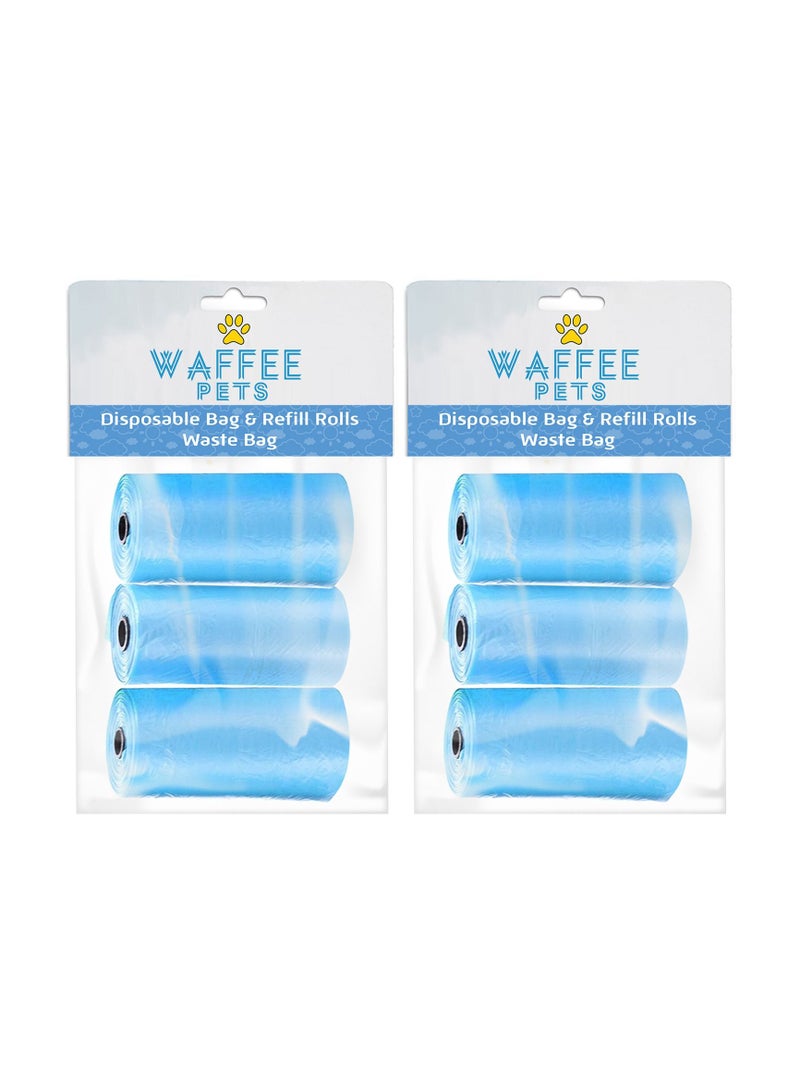 Waffee Waffee Pet Dog Waste Bags, Poo Bags, Pack of 6 Rolls (120Bags)-Blue  - Image 1