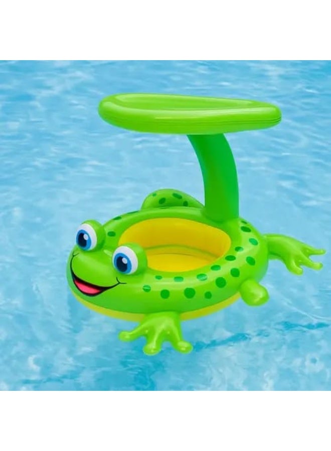 Inflatable Cute Frog Baby Pool Float with Sun Canopy and Comfortable Safety Seat with Leg Holes for Swimming Pool & Beach (Frog) - Image 5
