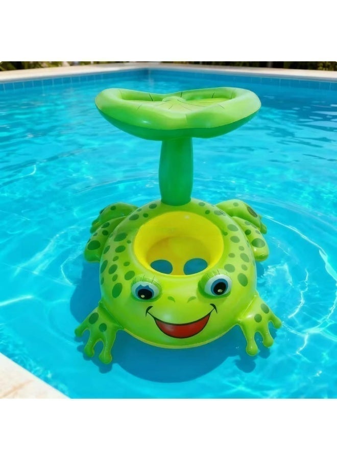 Inflatable Cute Frog Baby Pool Float with Sun Canopy and Comfortable Safety Seat with Leg Holes for Swimming Pool & Beach (Frog) - Image 4