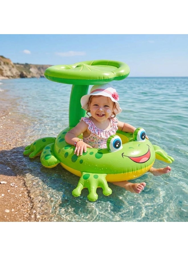 Inflatable Cute Frog Baby Pool Float with Sun Canopy and Comfortable Safety Seat with Leg Holes for Swimming Pool & Beach (Frog) - Image 3