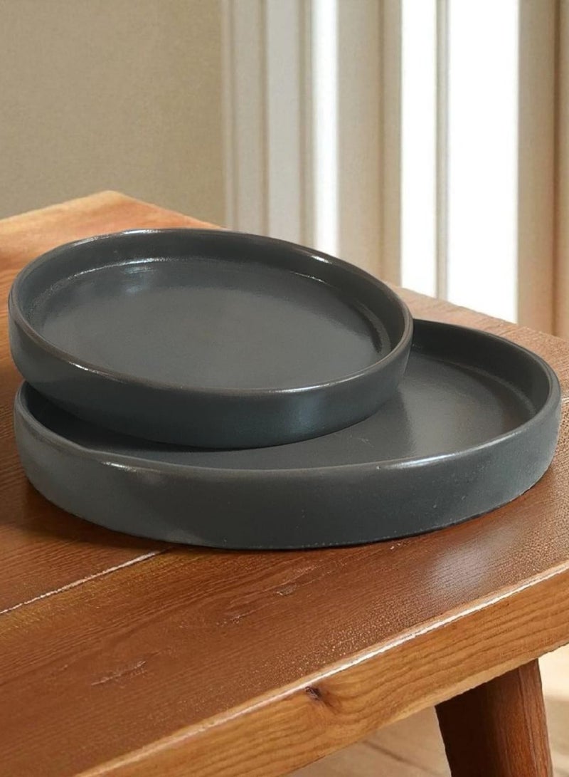 color zone pottery 2-piece round ceramic and porcelain tray set, heat resistant, direct and indirect, flame or oven safe, 28 cm - Image 1