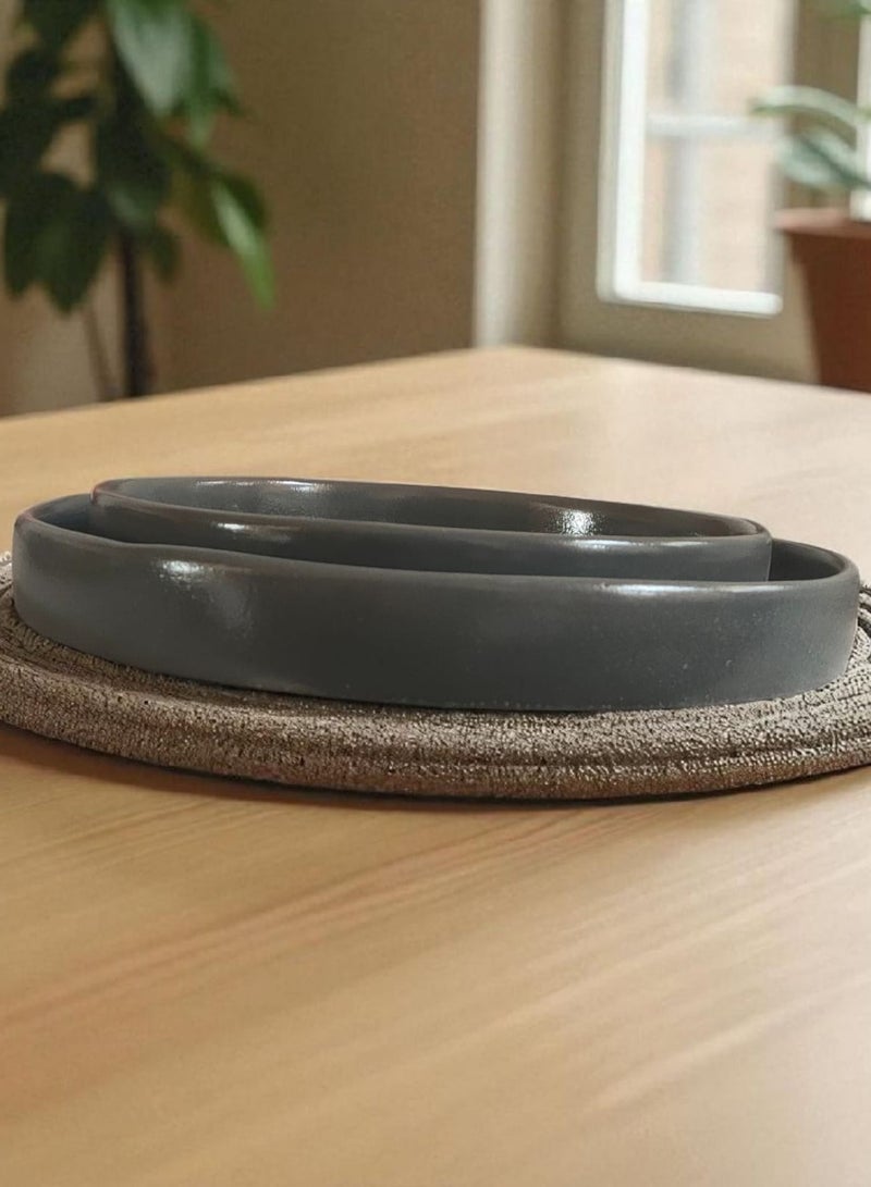 color zone pottery 2-piece round ceramic and porcelain tray set, heat resistant, direct and indirect, flame or oven safe, 28 cm - Image 2