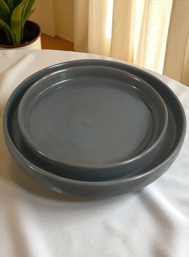 color zone pottery 2-piece round ceramic and porcelain tray set, heat resistant, direct and indirect, flame or oven safe, 28 cm - Image 4